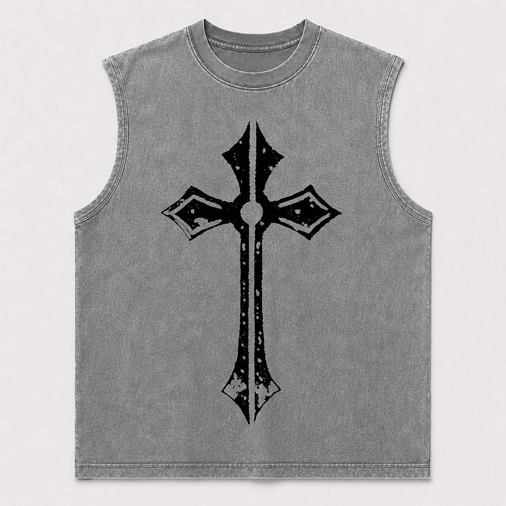 Gothic Ornate Pointed Cross Distressed Symbol Gothic Rock Christian Faith Christian Tank Top - product image 6