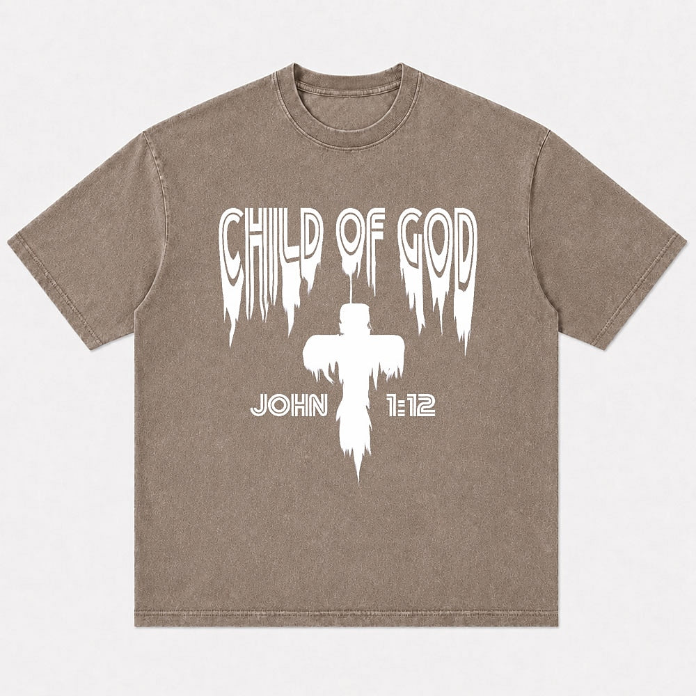 Child of God John 1:12 washed cotton T-shirt, product view 4