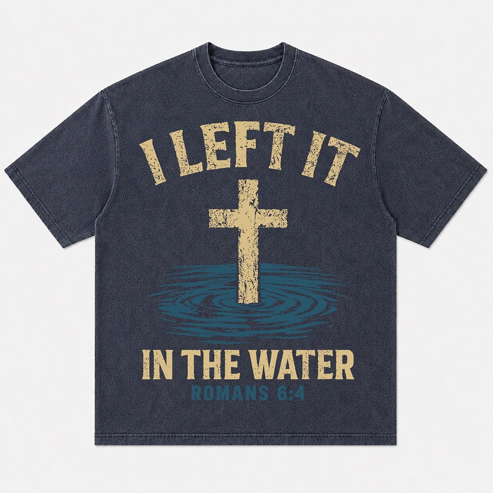 Cross and water with Romans 6:4 lettering cotton T-shirt, product view 1