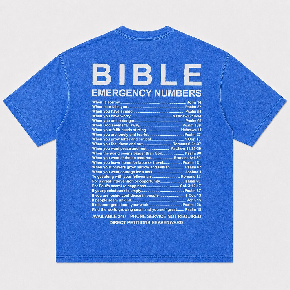 Bible Emergency Numbers Scripture Reference List Christian Faith Humor Vintage Christian T-Shirt - product image 5