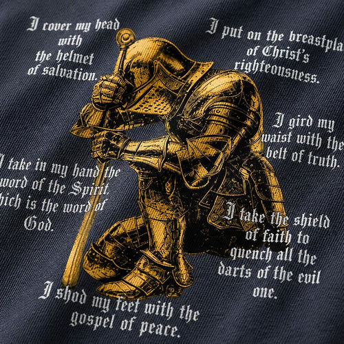 Armor of God kneeling knight Christian graphic T-shirt
