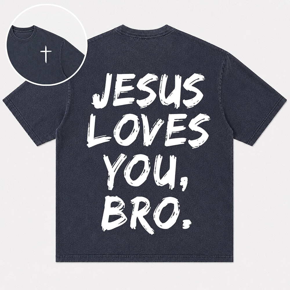 Jesus Loves You Bro washed cotton T-shirt, product view 1