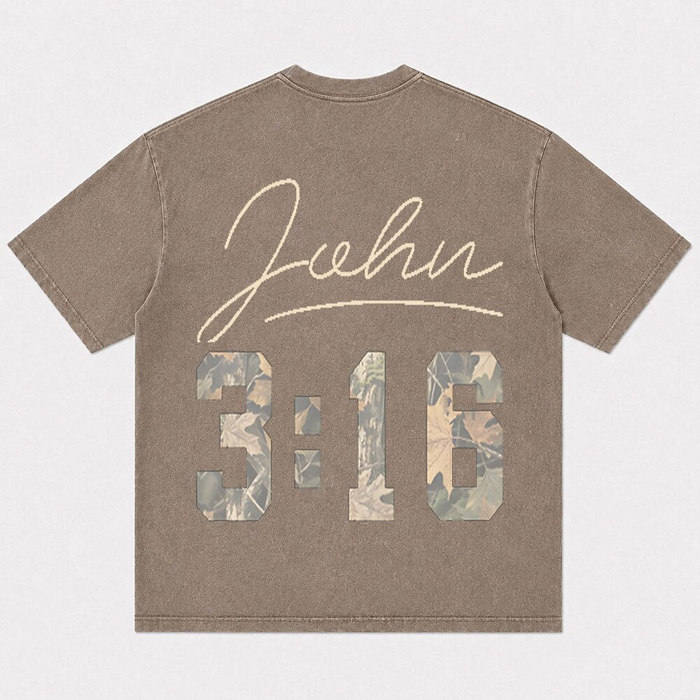 John 3:16 camouflage numerals cotton T-shirt, product view 4