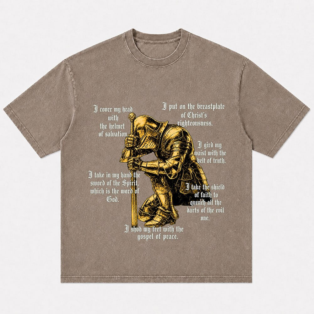 Armor of God kneeling knight Christian graphic T-shirt