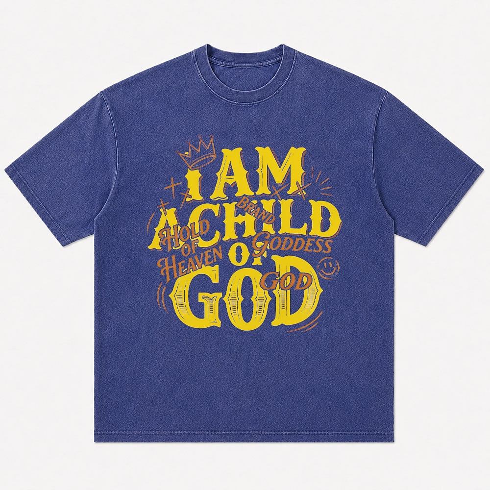 I Am a Child of God Crown washed cotton T-shirt, product view 1
