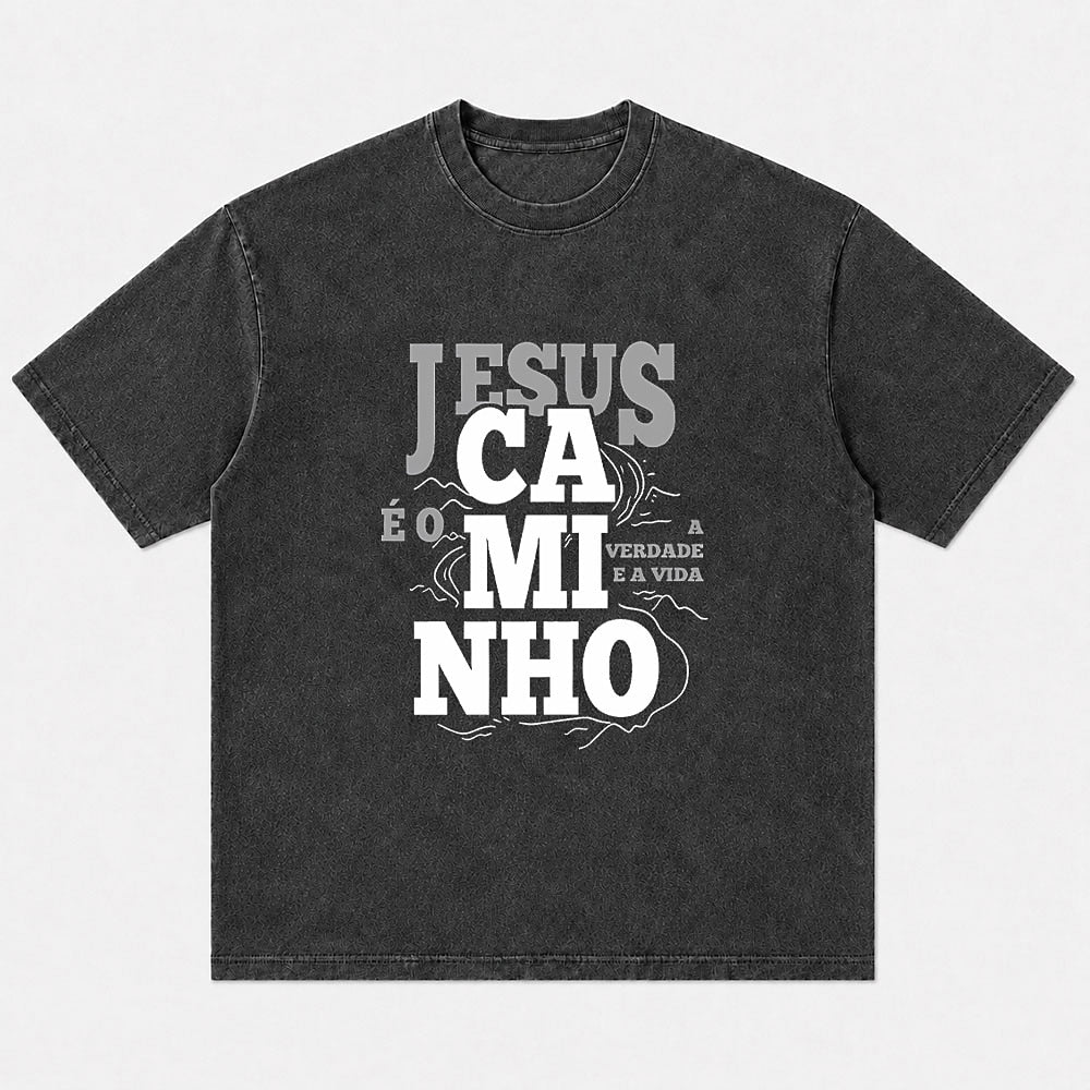 Jesus O Caminho Portuguese washed cotton T-shirt, product view 1