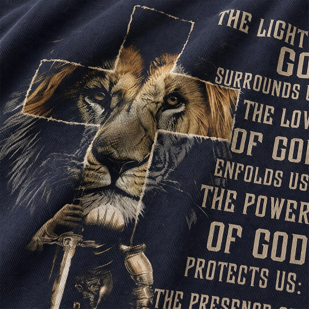 The Light of God Surrounds Us Lion Cross Knight Christian T-Shirt - product image 4