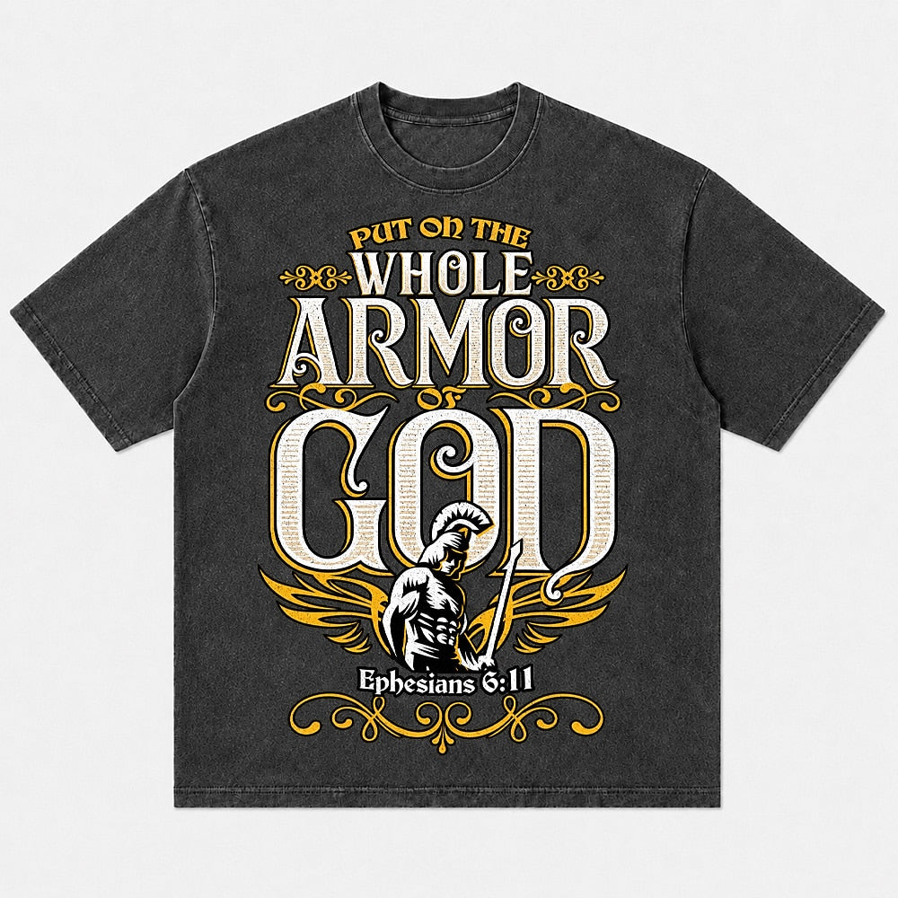 Whole Armor of God Warrior Ephesians 6:11 washed cotton T-shirt, product view 7