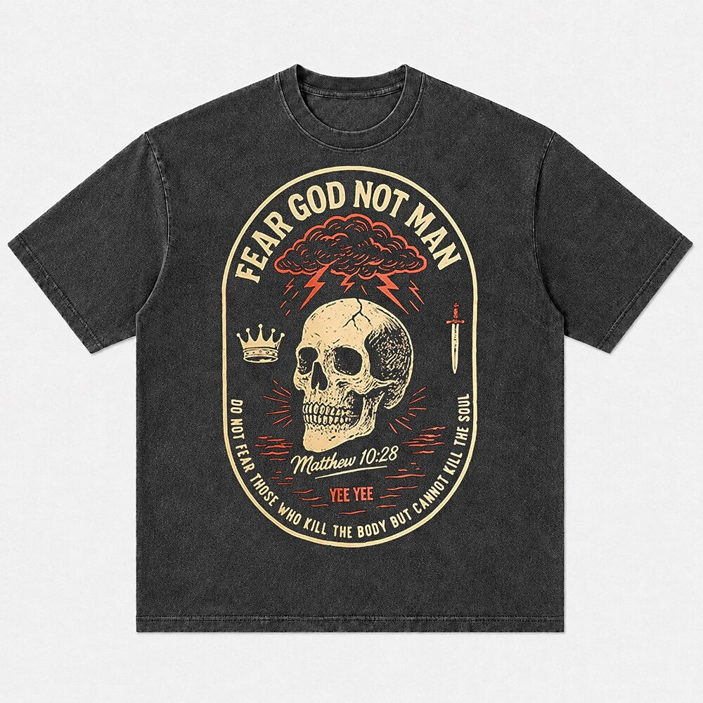 Fear God Not Man skull crown and sword graphic cotton T-shirt, product view 6