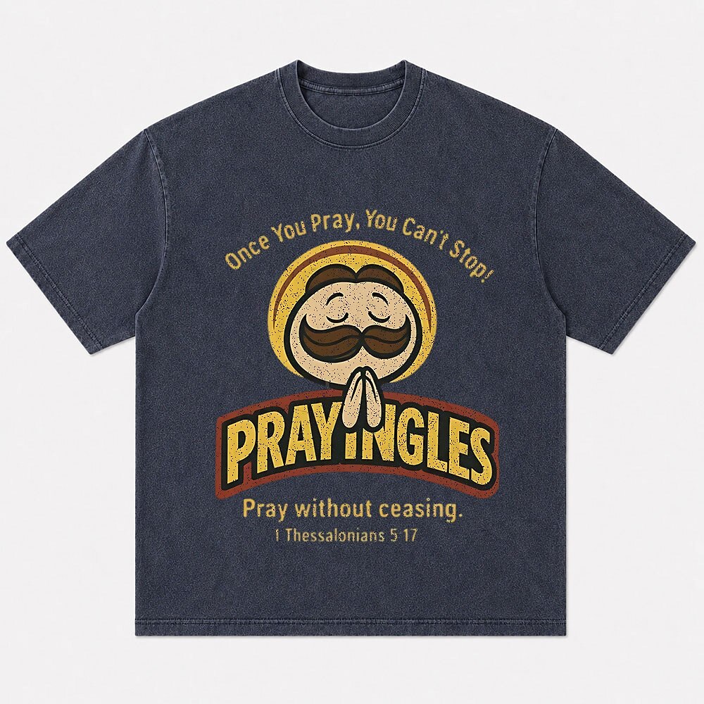 Prayingles praying-face and scripture graphic cotton T-shirt, product view 4