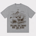 Mountain Cross with Cattle Follow The Word Not The Herd Isaiah Quote Christian T-Shirt - product image 4