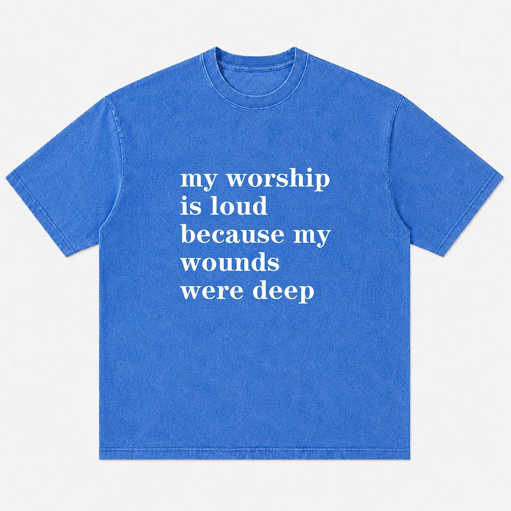 My Worship Is Loud washed cotton T-shirt, product view 1