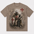 Medieval Crusader Kneeling Templar Knight in Armor with Sword Red Cross Shield Christian T-Shirt - product image 1