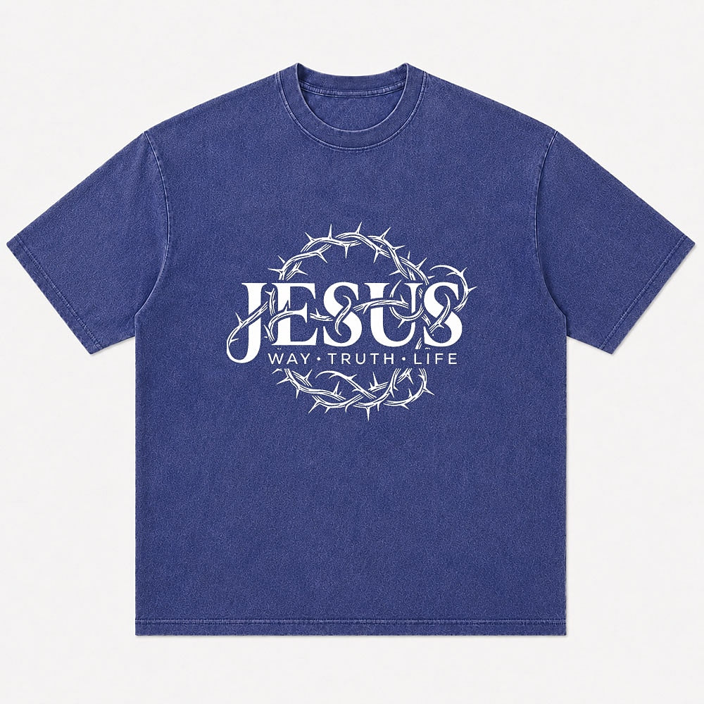 Jesus Way Truth Life Crown of Thorns washed cotton T-shirt, product view 6