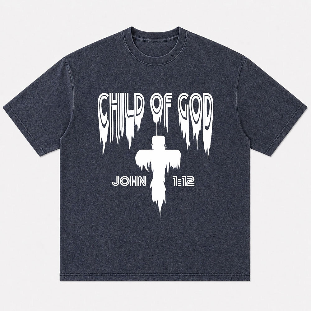 Child of God John 1:12 washed cotton T-shirt, product view 1