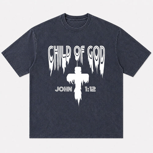 Child of God John 1:12 washed cotton T-shirt, product view 1