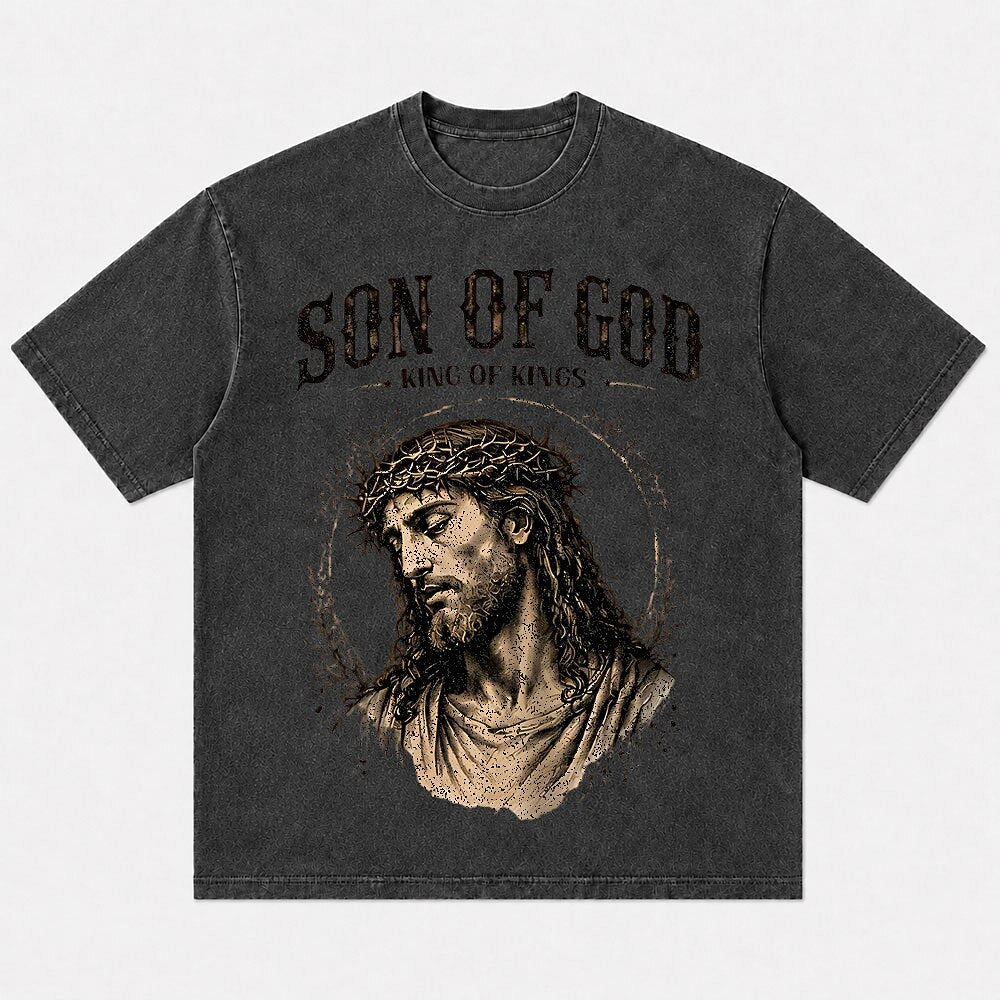 Jesus portrait with Son of God lettering cotton T-shirt, product view 6