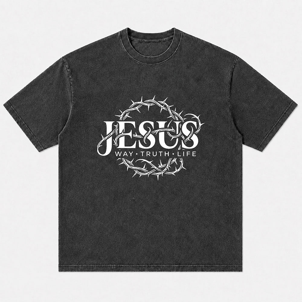 Jesus Way Truth Life Crown of Thorns washed cotton T-shirt, product view 4