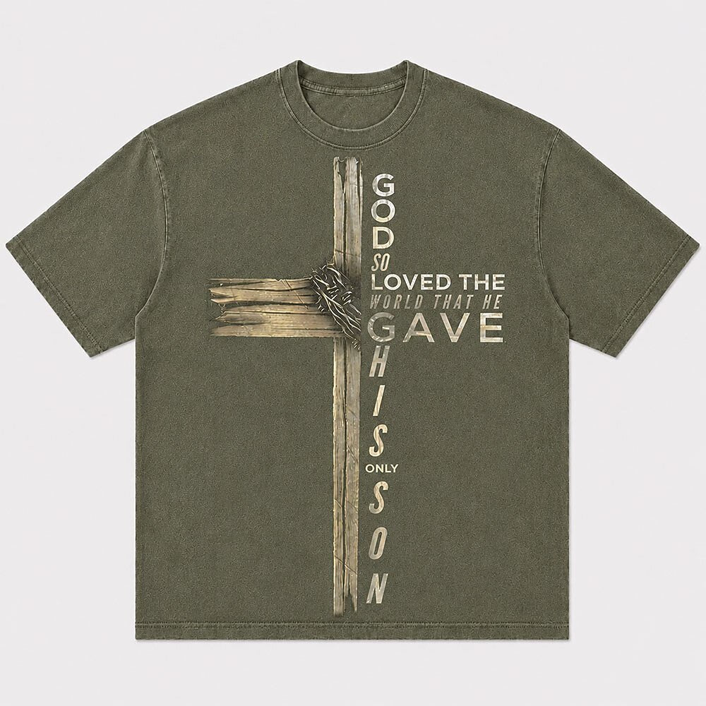 Wooden Cross with Crown of Thorns God So Loved The World Quote Christian T-Shirt - product image 5