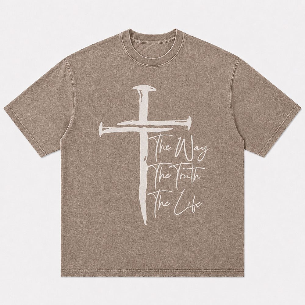 Nail Cross with The Way The Truth The Life Bible Quote Christian T-Shirt - product image 4