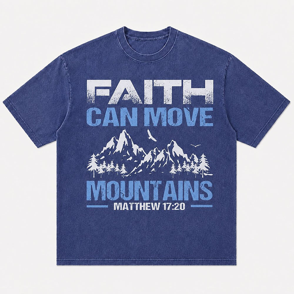 Faith Can Move Mountains Matthew Bible Verse with Pine Trees Christian T-Shirt - product image 4