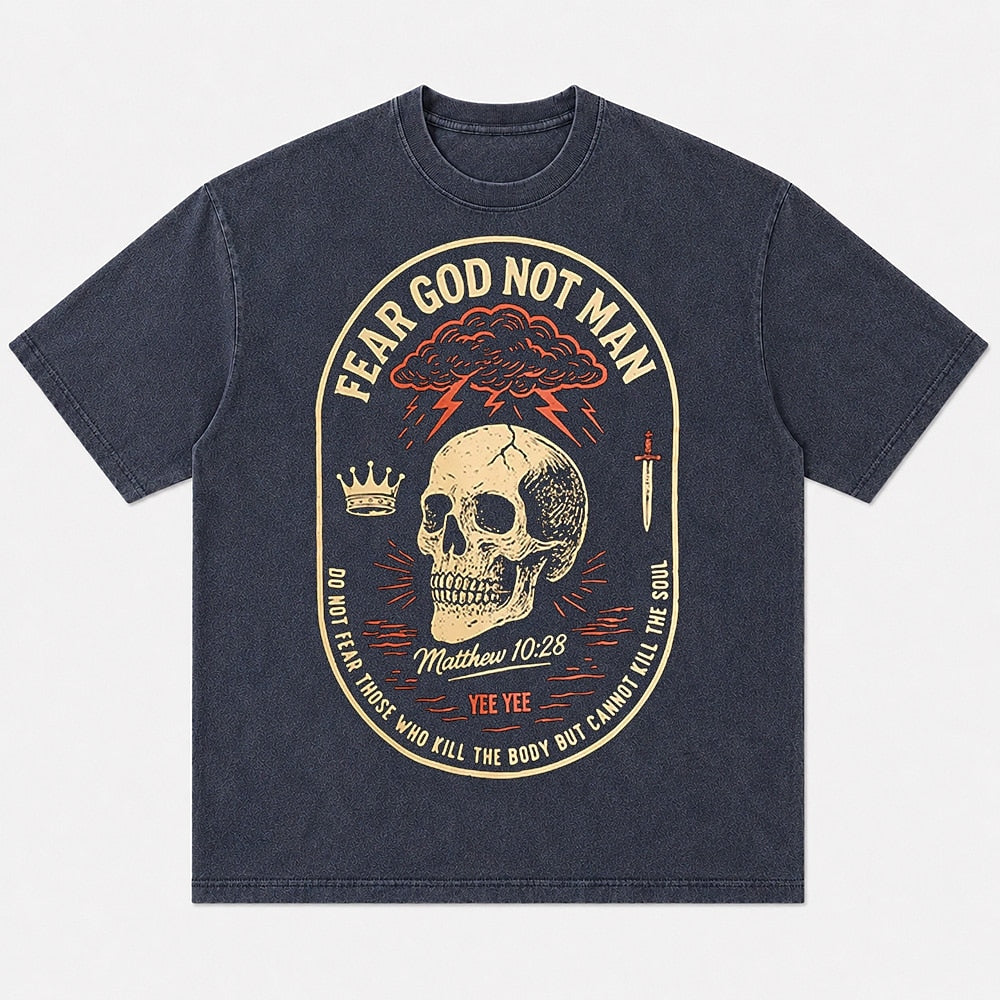Fear God Not Man skull crown and sword graphic cotton T-shirt, product view 1