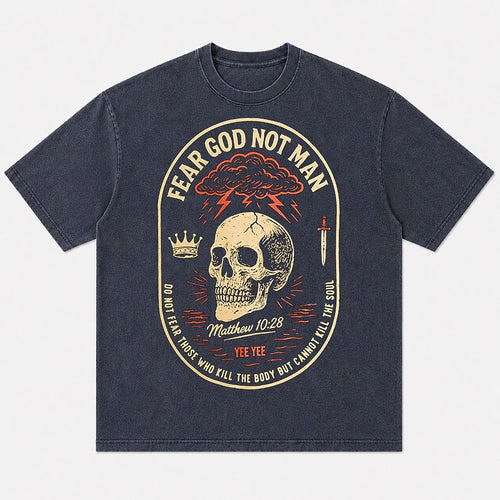 Fear God Not Man skull crown and sword graphic cotton T-shirt, product view 1