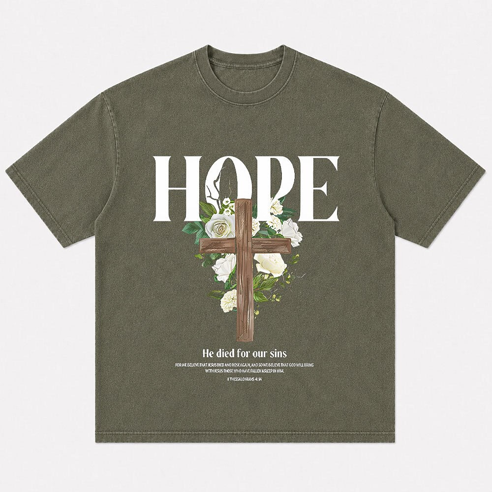 Hope lettering with cross and roses cotton T-shirt, product view 5