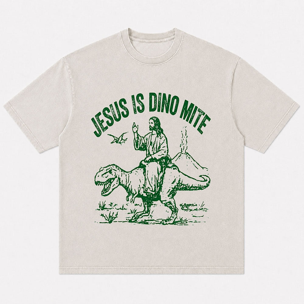 Jesus Is Dino-Mite dinosaur Christian graphic T-shirt