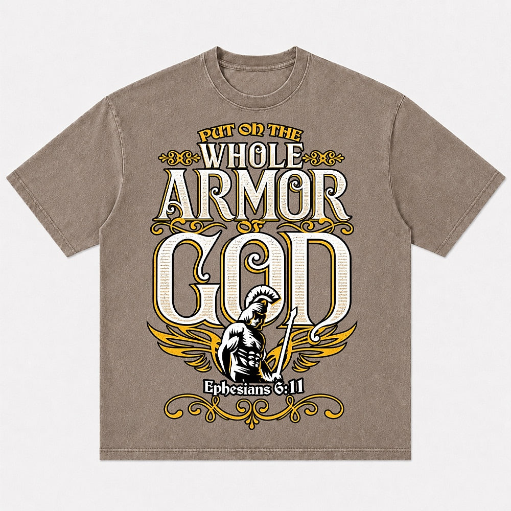 Whole Armor of God Warrior Ephesians 6:11 washed cotton T-shirt, product view 3
