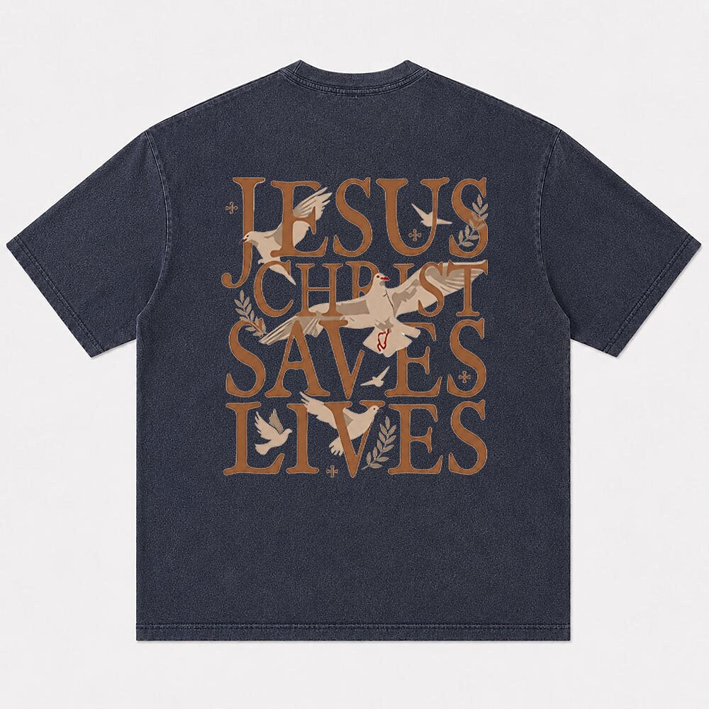 Jesus Christ Saves Lives men's Christian graphic T-shirt view 6