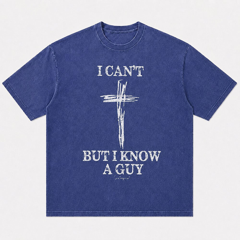 I Can't But I Know A Guy Quote with Brushstroke Cross Christian T-Shirt - product image 5