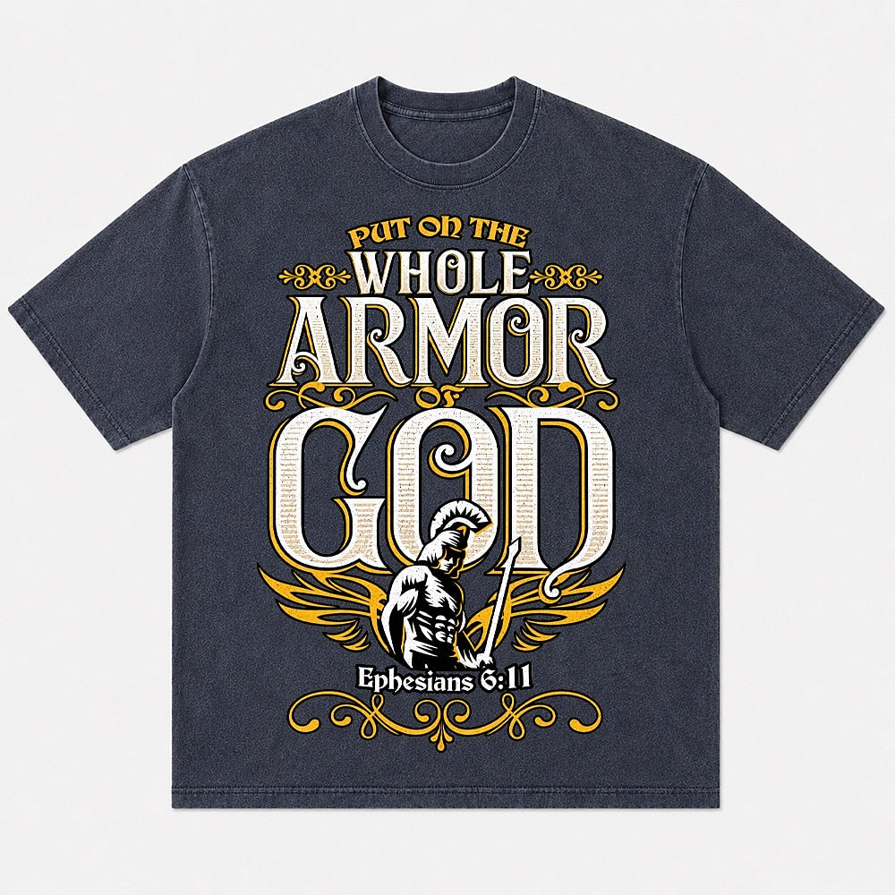 Whole Armor of God Warrior Ephesians 6:11 washed cotton T-shirt, product view 4