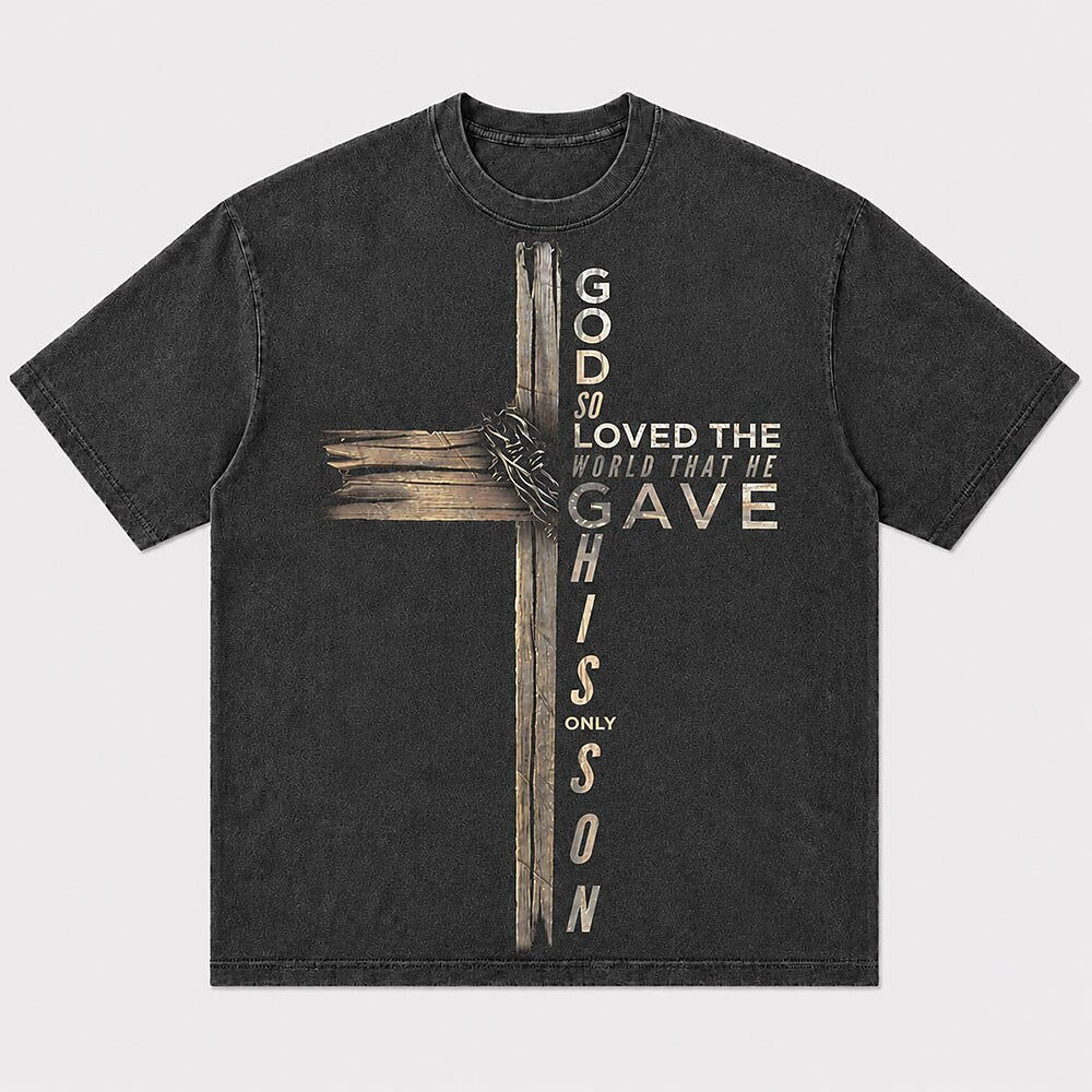 Wooden Cross with Crown of Thorns God So Loved The World Quote Christian T-Shirt - product image 6