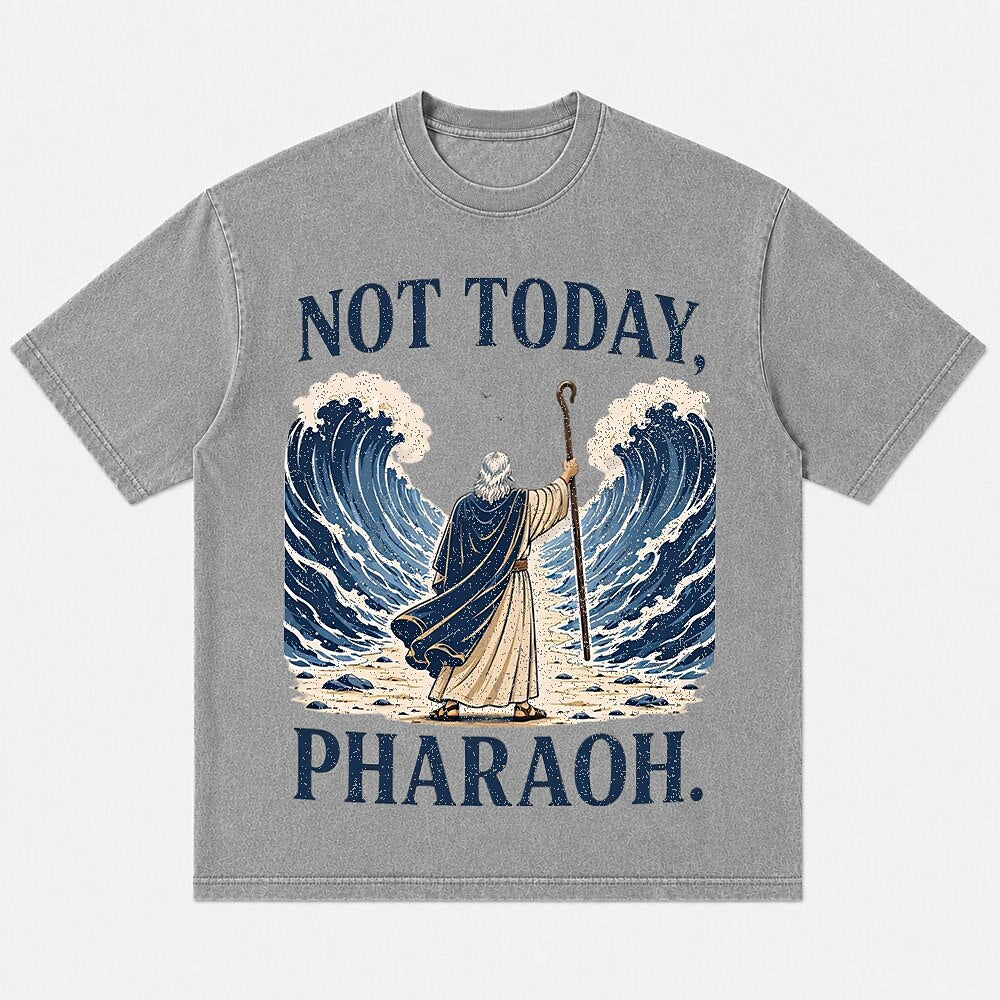 Moses parting the sea and Not Today Pharaoh lettering cotton T-shirt, product view 6