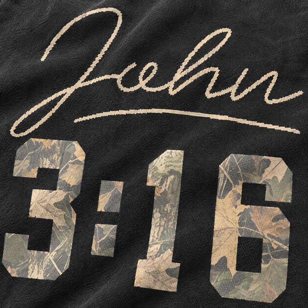 John 3:16 Camouflage Scripture cotton T-shirt, additional product detail view
