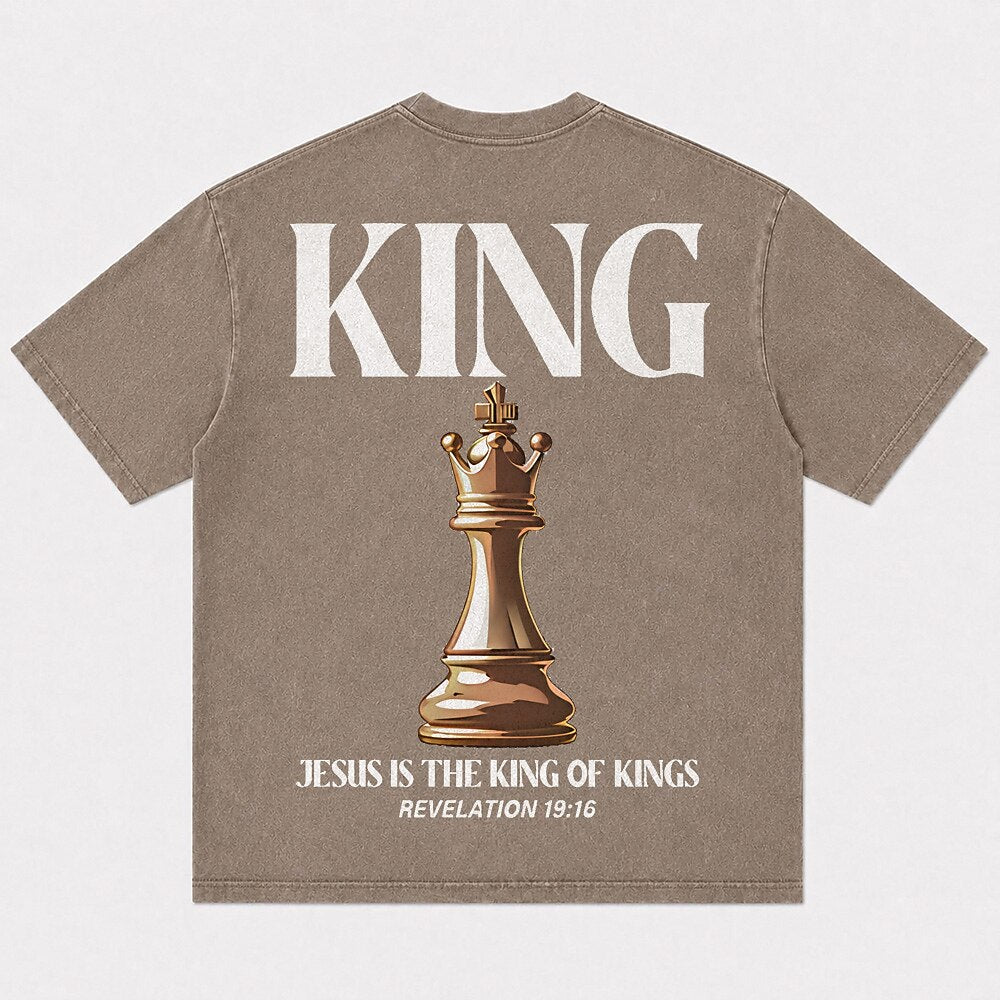 Chess king and Jesus Is the King of Kings lettering cotton T-shirt, product view 6