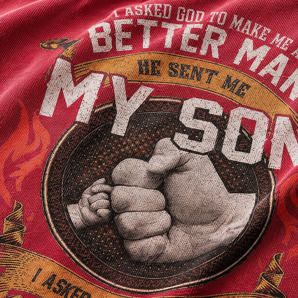 Family Father Love I Asked God to Make Me a Better Man My Son and Daughter Quote Distressed Christian T-Shirt - product image 2