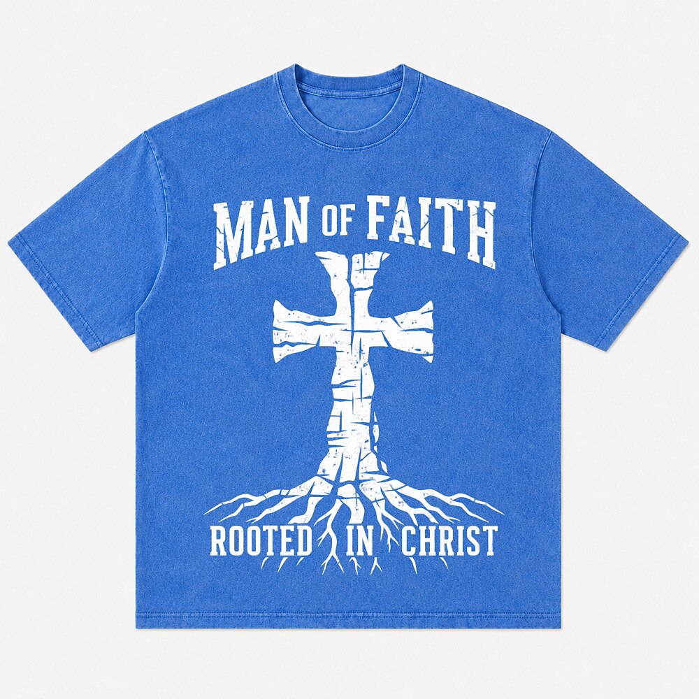 Man of Faith rooted cross in Christ Christian T-shirt