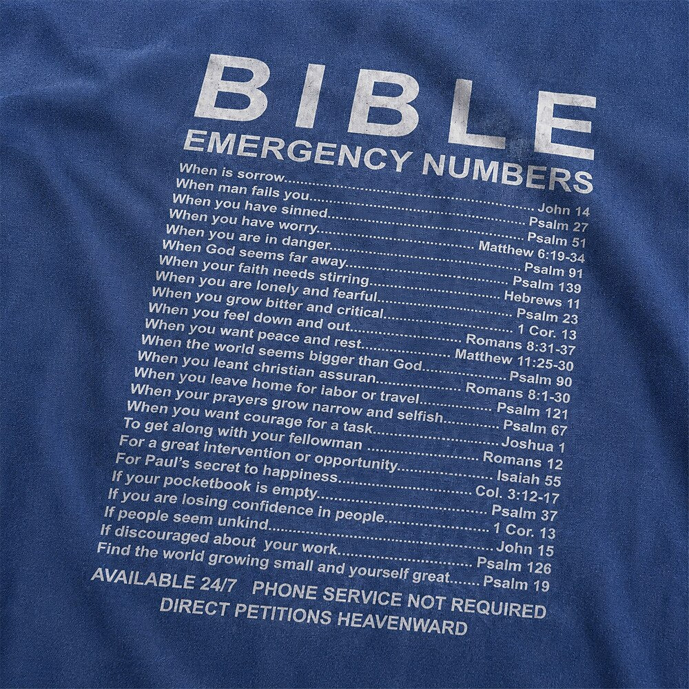Bible Emergency Numbers Scripture Reference List Christian Faith Humor Vintage Christian T-Shirt - product image 4