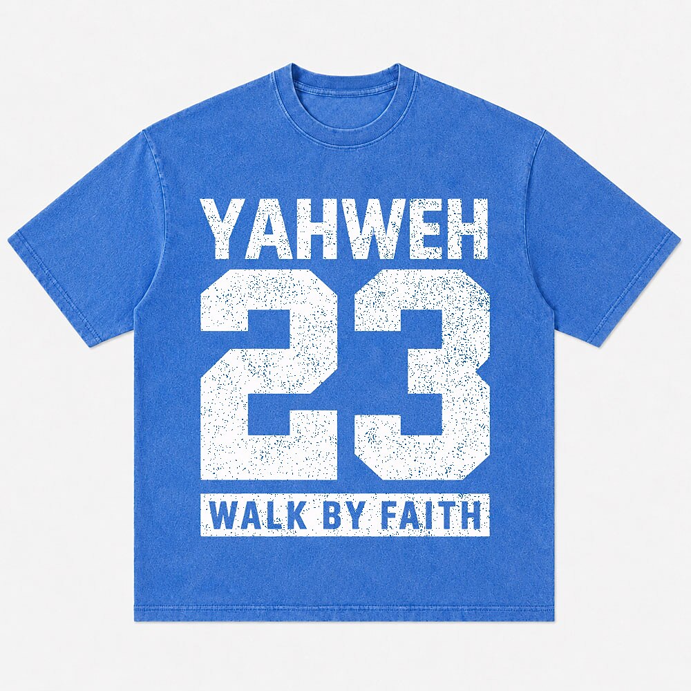 Yahweh 23 Walk by Faith typography cotton T-shirt, product view 4