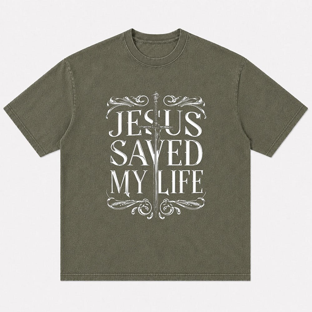Jesus Saved My Life men's Christian graphic T-shirt view 6