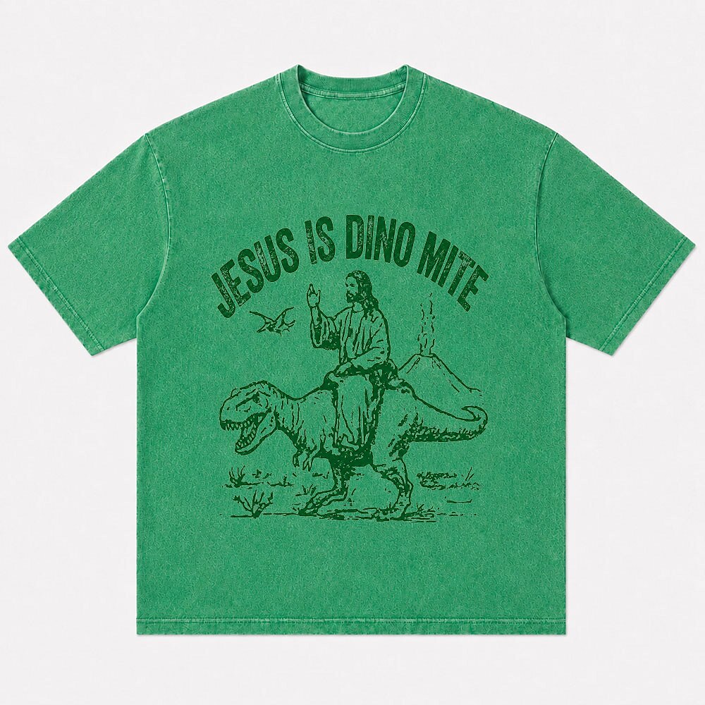 Jesus Is Dino-Mite dinosaur Christian graphic T-shirt