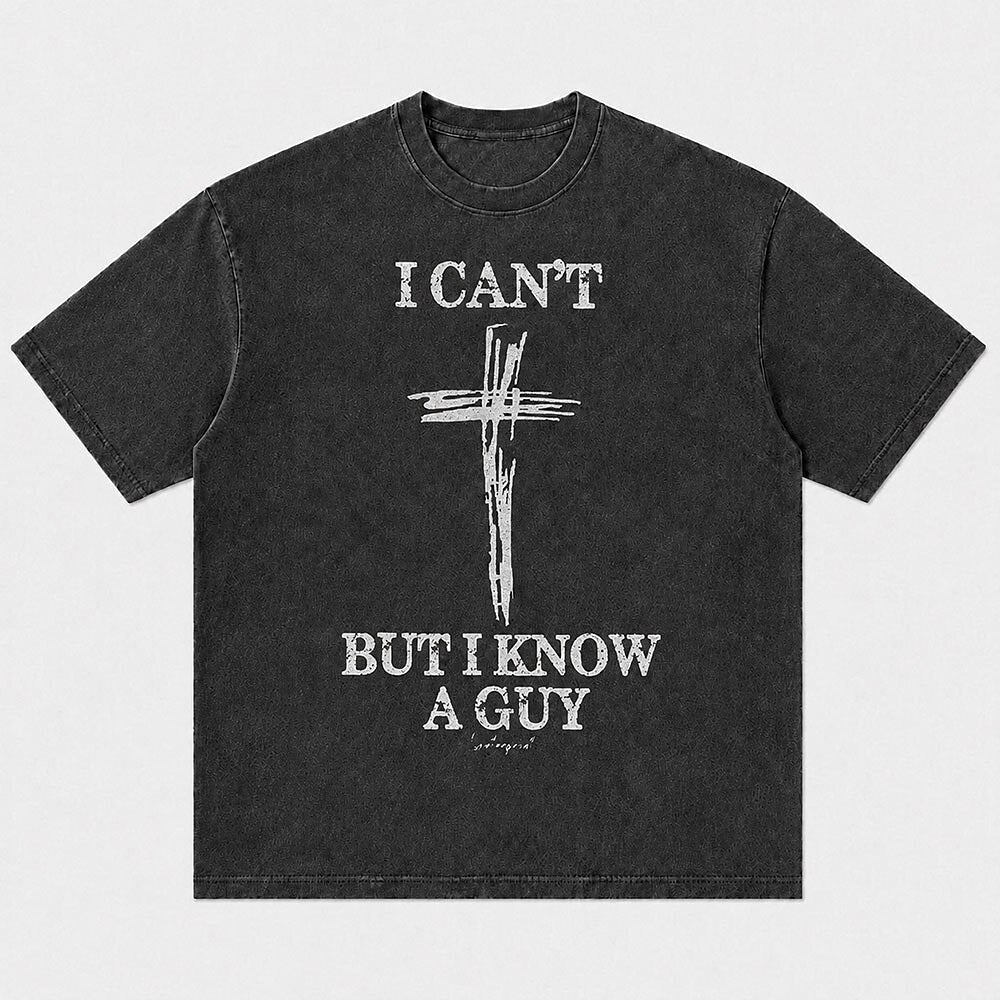 I Can't But I Know A Guy Quote with Brushstroke Cross Christian T-Shirt - product image 4