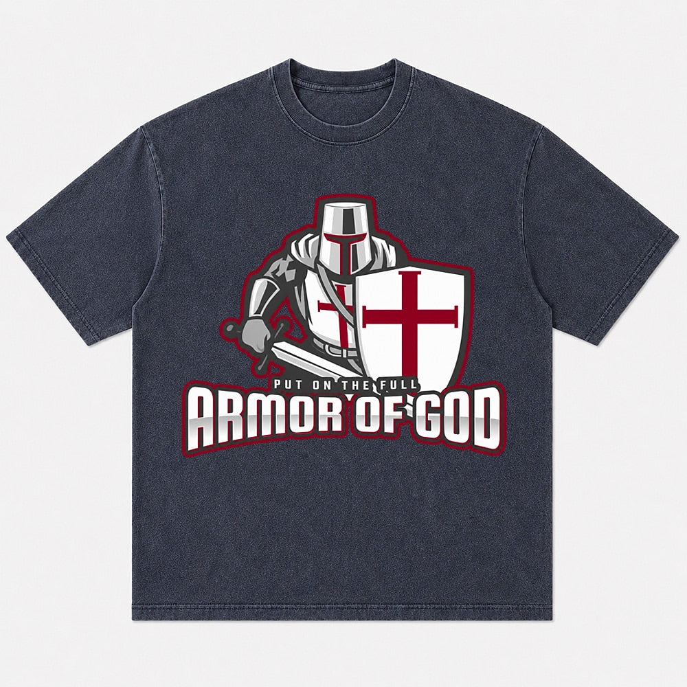 Put On the Full Armor of God Knight washed cotton T-shirt, product view 1