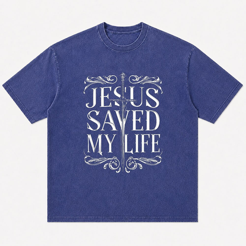 Jesus Saved My Life men's Christian graphic T-shirt view 4