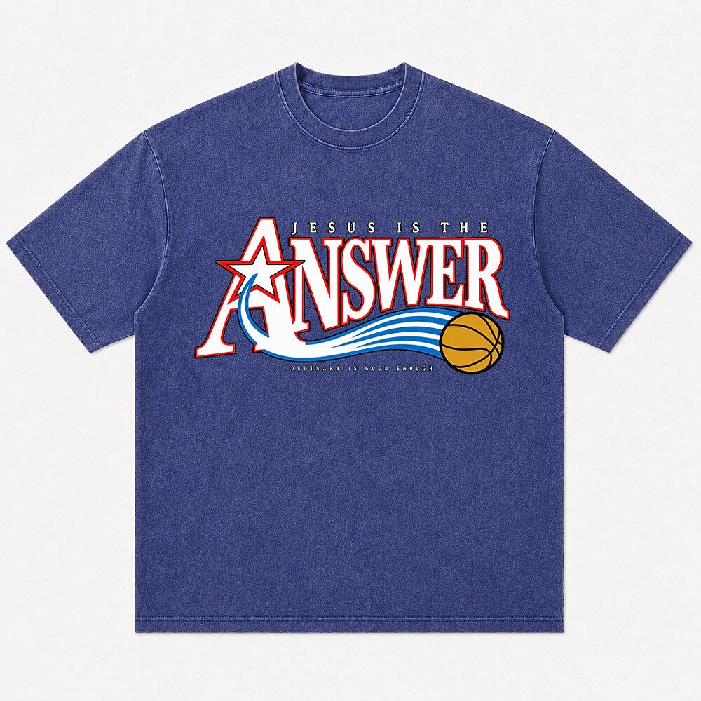 Jesus Is the Answer basketball graphic cotton T-shirt, product view 4
