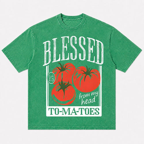 Blessed From My Head To-Ma-Toes tomato graphic cotton T-shirt, product view 1