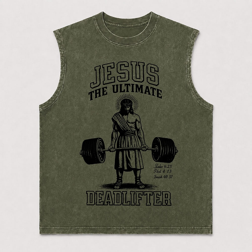 Jesus The Ultimate Deadlifter Barbell Weightlifting Bible Verse Christian Gym Faith Christian Tank Top - product image 5