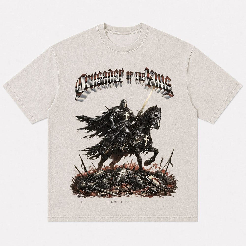 Crusader knight on horseback graphic cotton T-shirt, product view 4